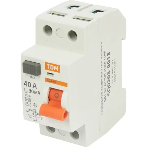 УЗО Tdm Electric ВД1-63 2P 40 A 30 мА 4.5 кА AC SQ0203-0013 TDM ELECTRIC