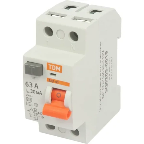 УЗО Tdm Electric ВД1-63 2P 63 A 30 мА 4.5 кА AC SQ0203-0080 TDM ELECTRIC