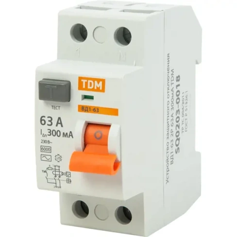 УЗО Tdm Electric ВД1-63 2P 63 A 300 мА 4.5 кА AC SQ0203-0018 TDM ELECTRIC
