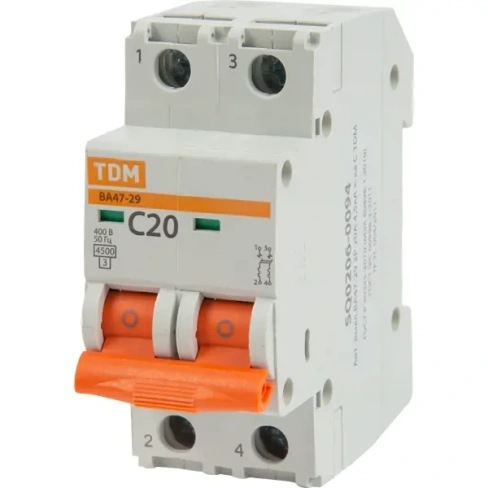 488701562 Автоматический выключатель TDM Electric ВА47-29 2P C20 А 4.5 кА SQ0206-0094 TDM ELECTRIC