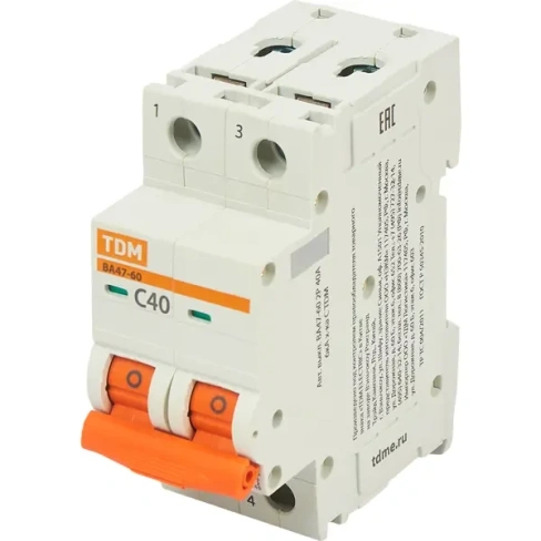 Автоматический выключатель TDM Electric ВА47-60 2P C40 А 6 кА SQ0223-0097 TDM ELECTRIC