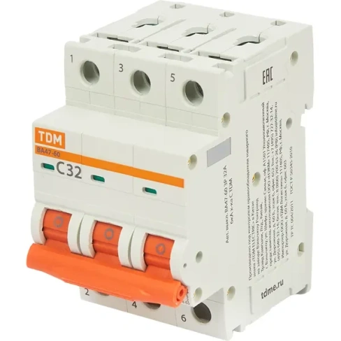Автоматический выключатель TDM Electric ВА47-60 3P C32 А 6 кА SQ0223-0112 TDM ELECTRIC