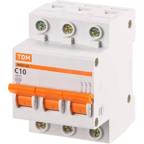 Автоматический выключатель TDM Electric ВА47-63 3P C10 А 4.5 кА SQ0218-0018 TDM ELECTRIC