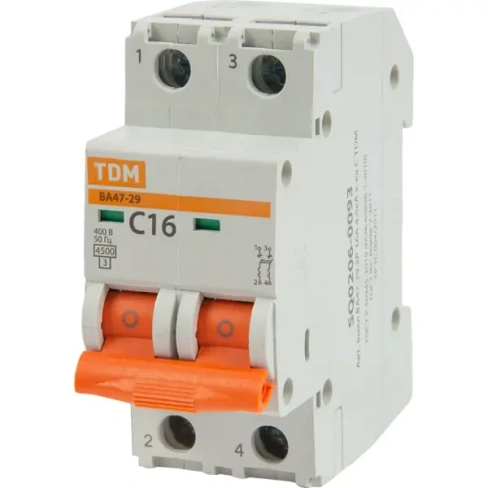 Автоматический выключатель TDM Electric ВА47-29 2P C16 А 4.5 кА SQ0206-0093 TDM ELECTRIC