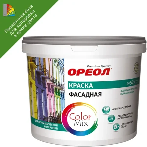 488706446 Краска фасадная полиакриловая Ореол прозрачная матовая база С 9 л ОРЕОЛ