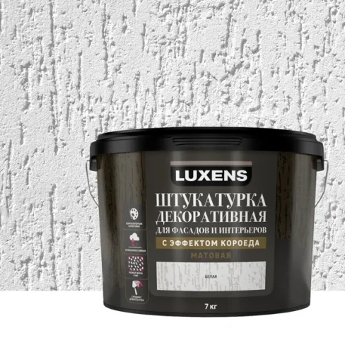 Штукатурка декоративная Luxens с эффектом короеда цвет белый 7 кг LUXENS Штукатурка Короед