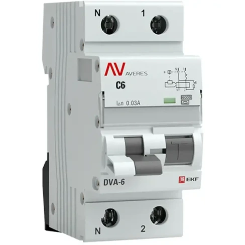 Дифференциальный автомат EKF Averes DVA-6 1P N C6 A 30 мА 6 кА AC