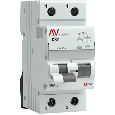 Дифференциальный автомат EKF Averes DVA-6 1P N C32 A 30 мА 6 кА AC rcbo6-1pn-32D-30-ac-av