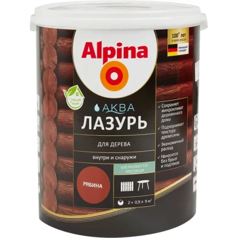 Лазурь Alpina акриловая рябина 0.9 л ALPINA Аква Лазурь для дерева