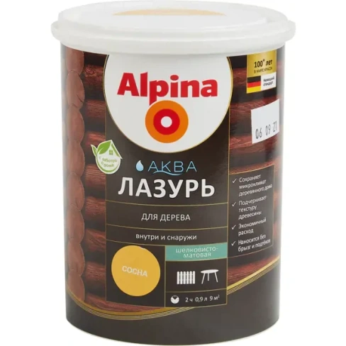 Лазурь Alpina акриловая сосна 0.9 л ALPINA Аква Лазурь для дерева