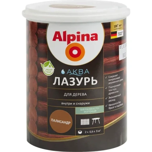 Лазурь Alpina акриловая палисандр 0.9 л ALPINA Аква Лазурь для дерева