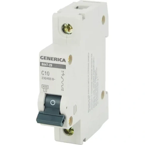 Автоматический выключатель Generica ВА47-29 1P C10 А 4.5 кА GENERICA