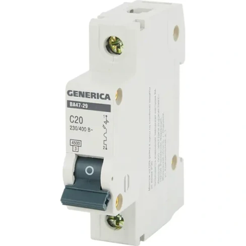 Автоматический выключатель Generica ВА47-29 1P C20 А 4.5 кА GENERICA