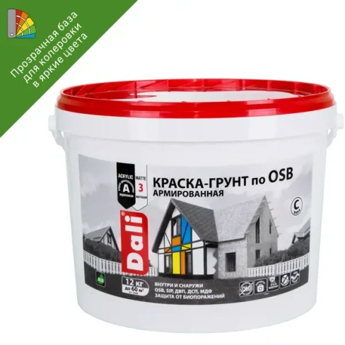 Краска-грунт армированная по OSB Dali 12 кг цвет бесцветный База С DALI