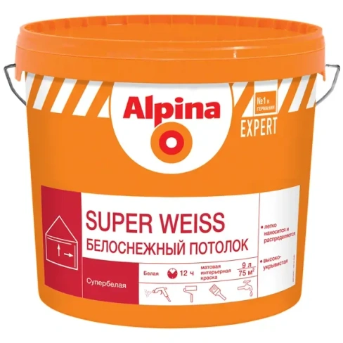 Краска для стен и потолков Alpina Super Weise цвет белый 9 л ALPINA Краска Alpina EXPERT Super Weiss