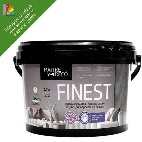 488731874 Краска для интерьера Maitre Deco Finest прозрачная база C 2.7 л MAITRE DECO
