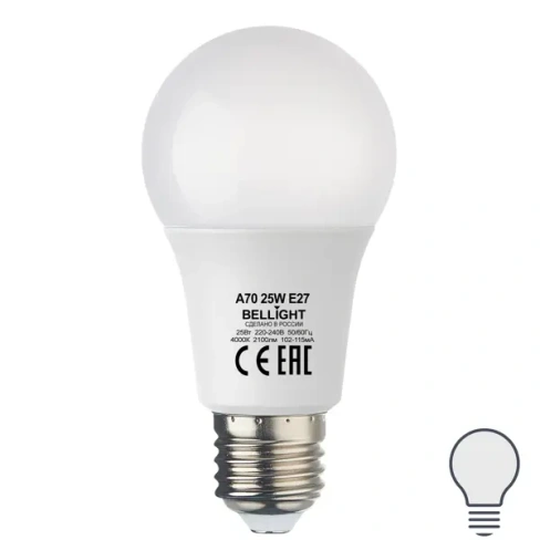 Лампа светодиодная Bellight E27 220-240 В 25 Вт груша 2100 лм белый цвет света BELLIGHT Л-па LED A70 Е27 25W 2100Lm бел