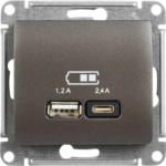 Розетка USB A+С встраиваемая Schneider Electric Glossa цвет графит SCHNEIDER ELECTRIC USB A+C