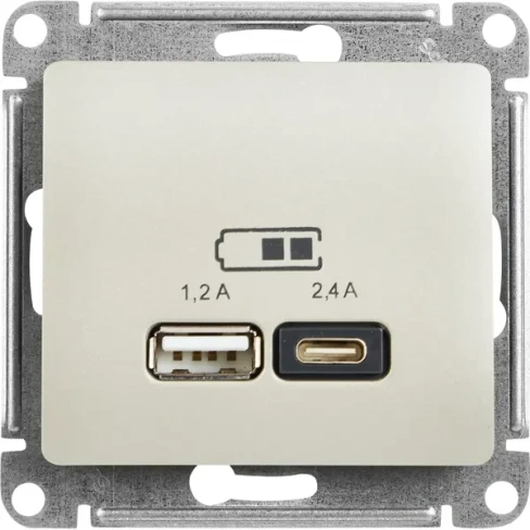 488736350 Розетка USB A+С встраиваемая Schneider Electric Glossa цвет платина SCHNEIDER ELECTRIC USB A+C