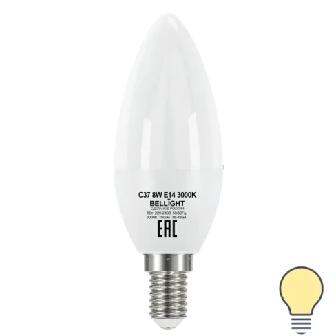 Лампа светодиодная Bellight E14 175-250 В 8 Вт свеча 750 лм теплый белый цвет света BELLIGHT 86170886