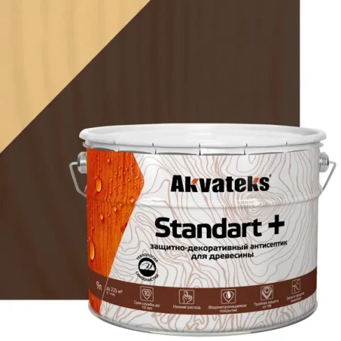 Антисептик защитно-декоративный Akvateks Standart полуматовый орех 9 л АКВАТЕКС