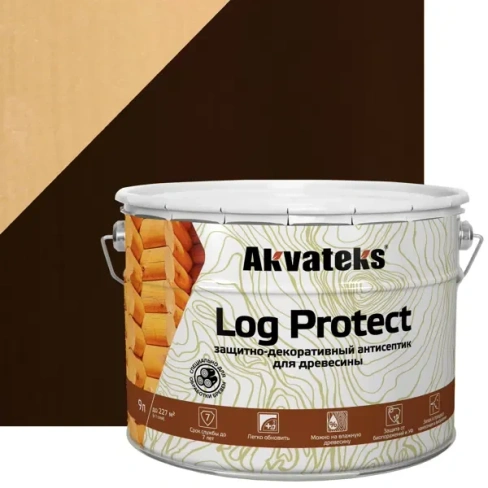 Антисептик защитно-декоративный Akvateks LOG Protect полуматовый палисандр 9 л АКВАТЕКС