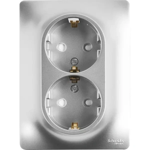 488760289 Розетка двойная встраиваемая Schneider Electric Glossa с заземлением со шторками в сборе цвет алюминий SCHNEIDER ELECTRI