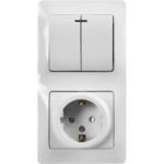 Блок выключатель с розеткой встраиваемый Schneider Electric Glossa 2 клавиши с заземлением со шторками цвет белый SCHNEI