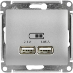 Розетка USB встраиваемый Schneider Electric Glossa цвет алюминий SCHNEIDER ELECTRIC Розетка USB A+A