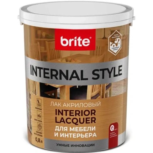Лак для мебели акриловый Internal Style цвет прозрачный полуматовый 0.8 л BRITE