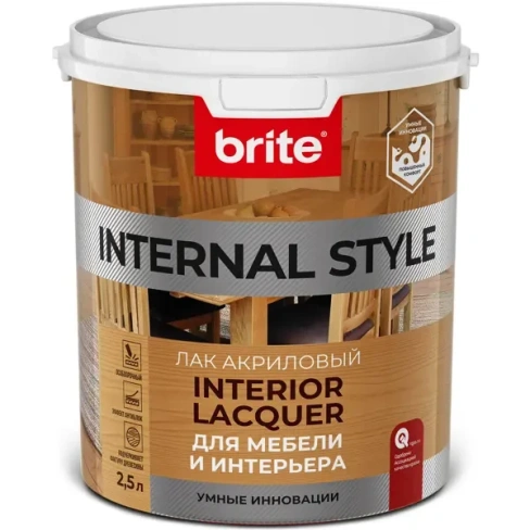 Лак для мебели акриловый Internal Style цвет прозрачный полуматовый 2.5 л BRITE