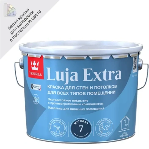488764346 Краска интерьерная моющаяся экстра-стойкая Tikkurila Luja Extra База А белая матовая 9 л TIKKURILA