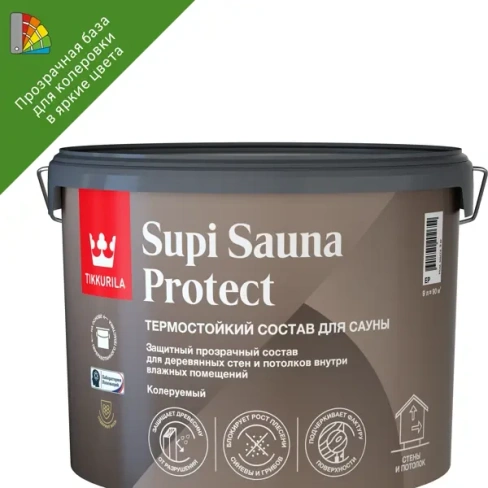 Защитный состав для стен в сауне Tikkurila Sauna Protect База EP бесцветный полуматовый 9 л TIKKURILA