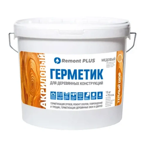 Герметик акриловый для деревянных конструкций межшовный Remontplus медовый 10 л REMONT PLUS
