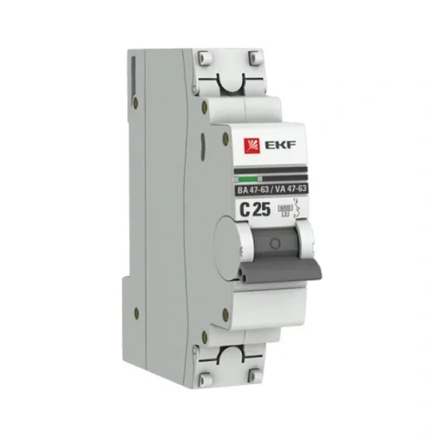 Автоматический выключатель EKF PROxima ВА47-63 1P C25 А 6 кА mcb4763-6-1-25C-pro