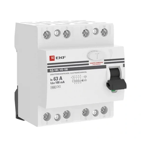 489097242 УЗО EKF ВД-100 4P 63 А 100 мА 4.5 кА АС elcb-4-63-100-em-pro