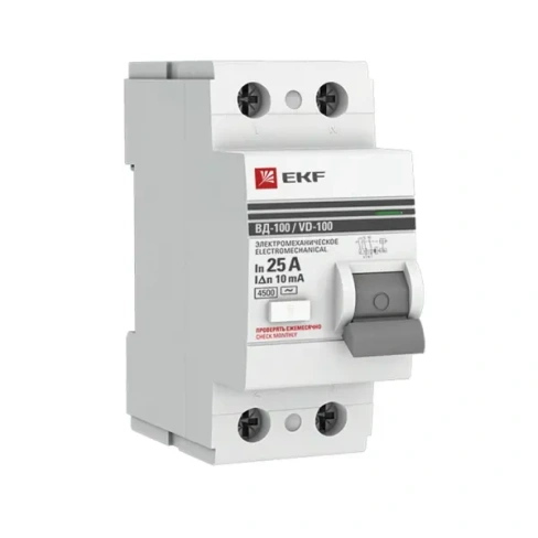 УЗО EKF PROxima ВД-100 2P 25 A 10 мА 4.5 кА AC elcb-2-25-10-em-pro