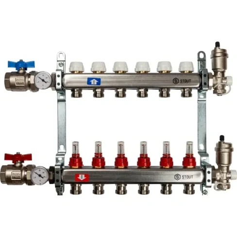 Коллекторная группа с расходомером Stout на 6 выходов 3/4"x3/4" STOUT SMS 0907