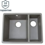 Мойка врезная Delinia прямоугольная 2 чаши подстольный монтаж 42x55x21.7 см кварц цвет серый шелк DELINIA LM 55x42