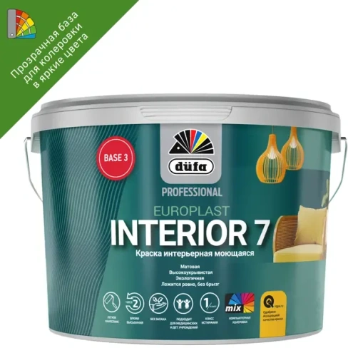 495373686 Краска для стен и потолков Dufa Professional Europlast Interior 7 цвет прозрачный база Б3 10 л DUFA