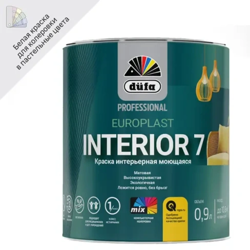 496621773 Краска для стен и потолков Dufa Pro EuroplastInterior 7 Б1 цвет белый база А 0.9 л DUFA