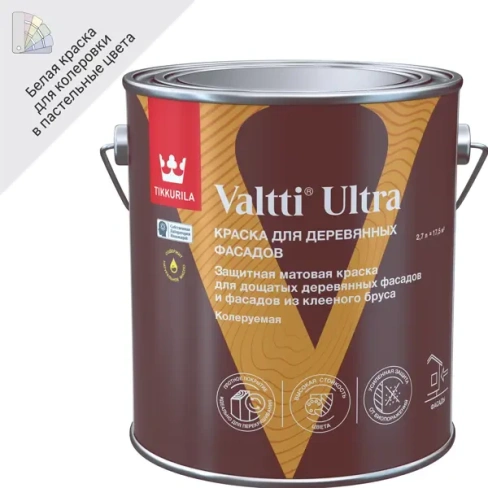 497628813 Краска для деревянных фасадов Tikkurila Valtti Ultra База A белая матовая 2.7 л TIKKURILA