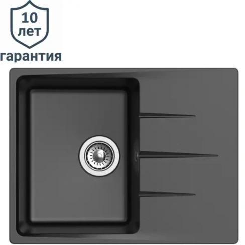 Мойка врезная Delinia прямоугольная 64x49x21 см кварц цвет черный DELINIA 640X488ММ С/КР ЧЕР