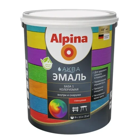 Эмаль Alpina Аква База 1 глянцевая цвет белый 2.5 л ALPINA