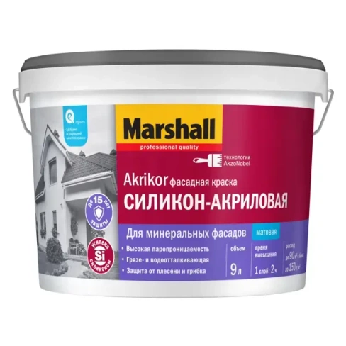 Краска для колеровки фасадная Marshall Akrikor белая база BW 9 л MARSHALL